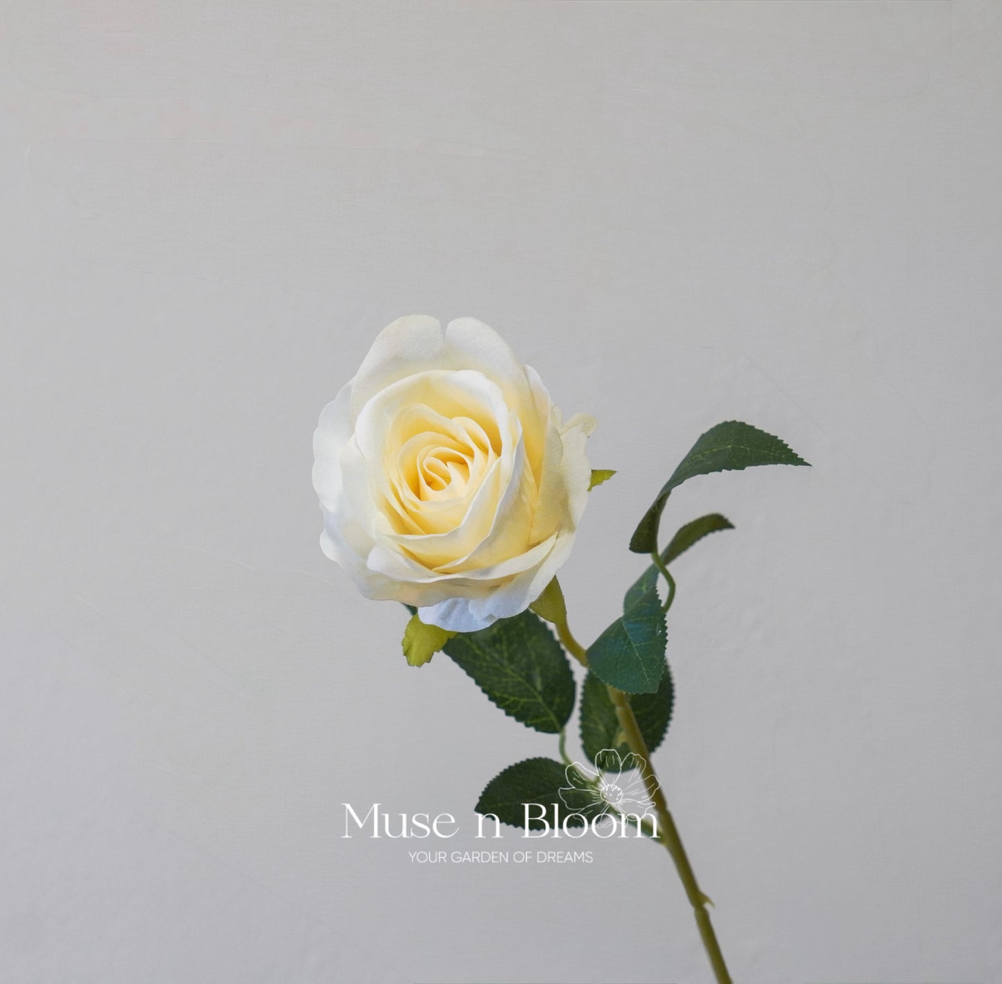 Artificial Rose Flower Stem - Velvet White 21"
