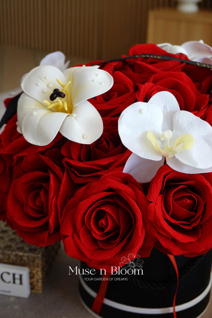 Artificial Rose Box Arrangement - Red (M)
