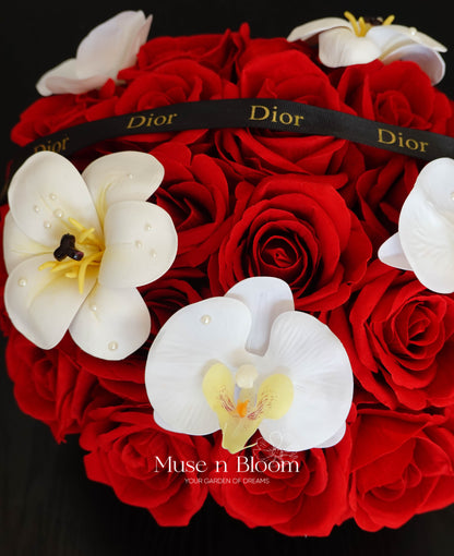 Artificial Rose Box Arrangement - Red (M)