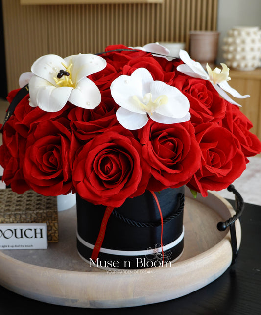 Artificial Rose Box Arrangement - Red (M)
