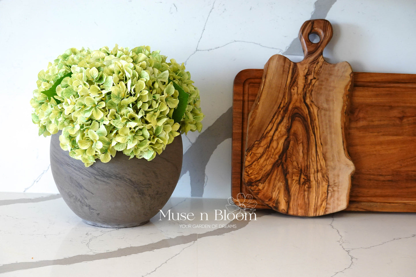 Artificial Hydrangea Arrangement with Vase - Green