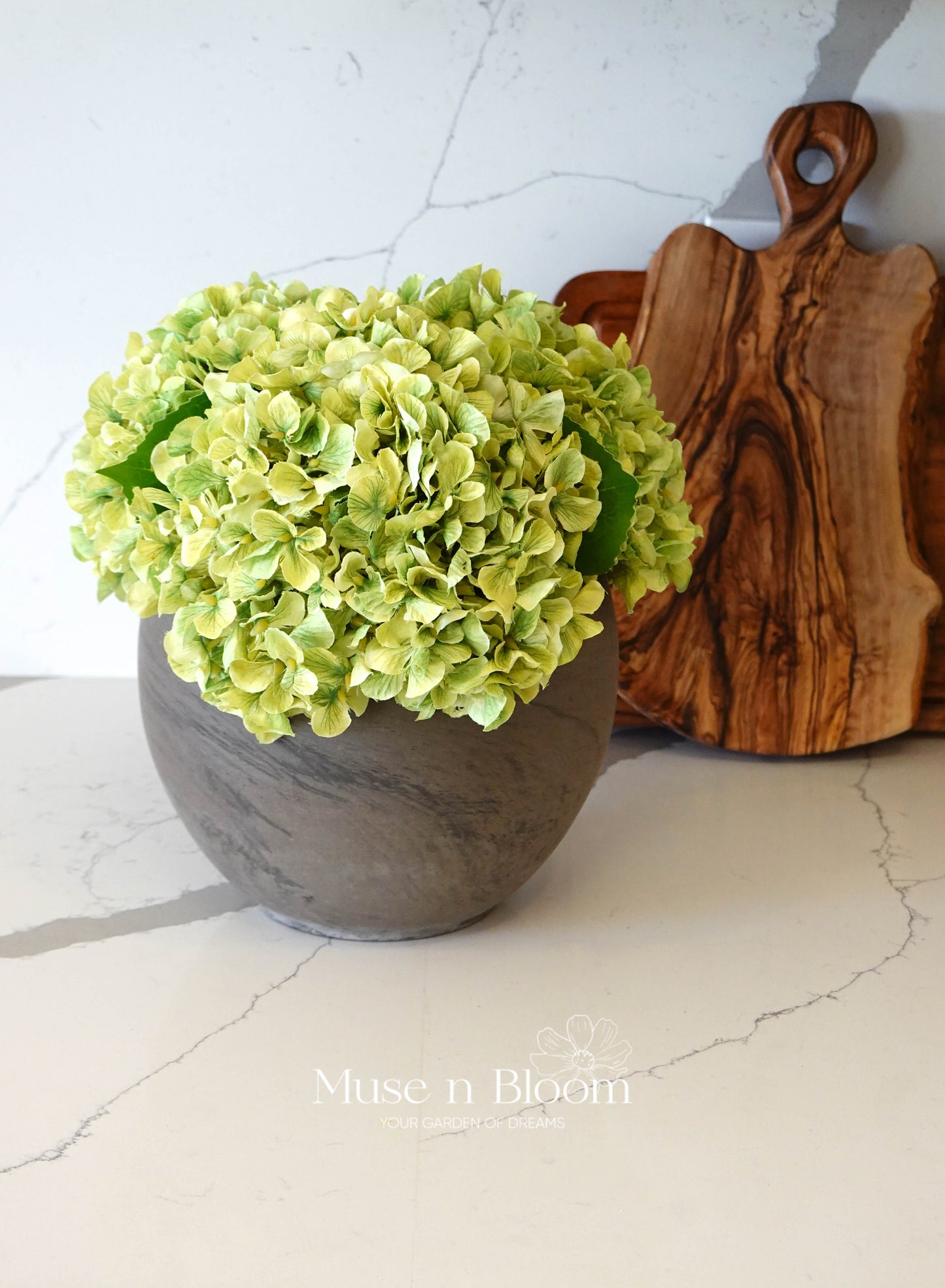 Artificial Hydrangea Arrangement with Vase - Green