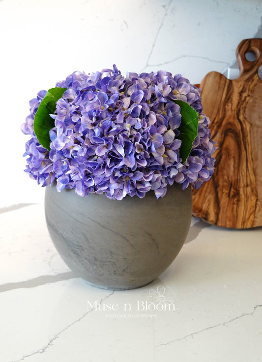 Artificial Hydrangea Arrangement with Vase - Purple