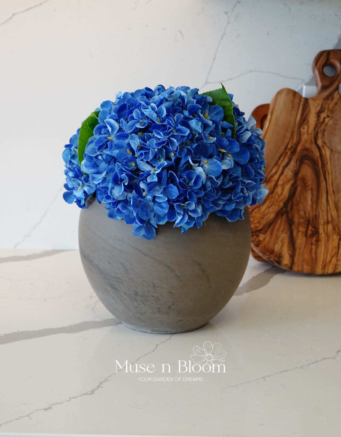 Artificial Hydrangea Arrangement with Vase - Deep Blue