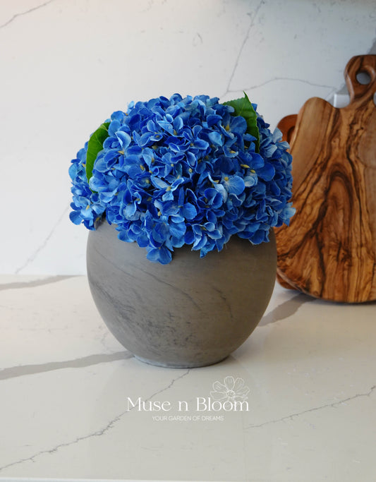 Artificial Hydrangea Arrangement with Vase - Deep Blue